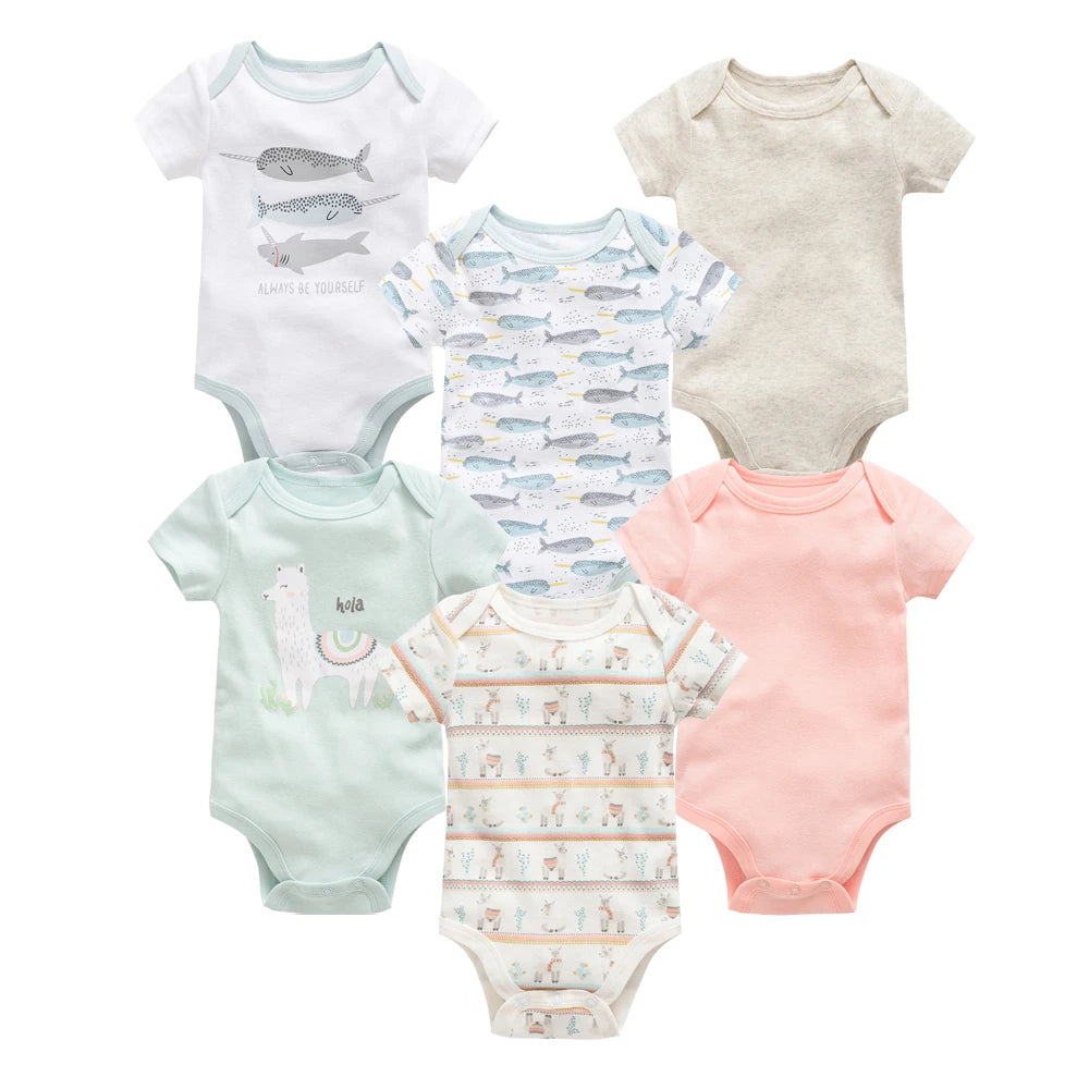 Kavkas 3 6 unids/lote Body para bebé, ropa de algodón de manga corta para recién nacido, monos con estampado de dibujos animados para niño pequeño de verano