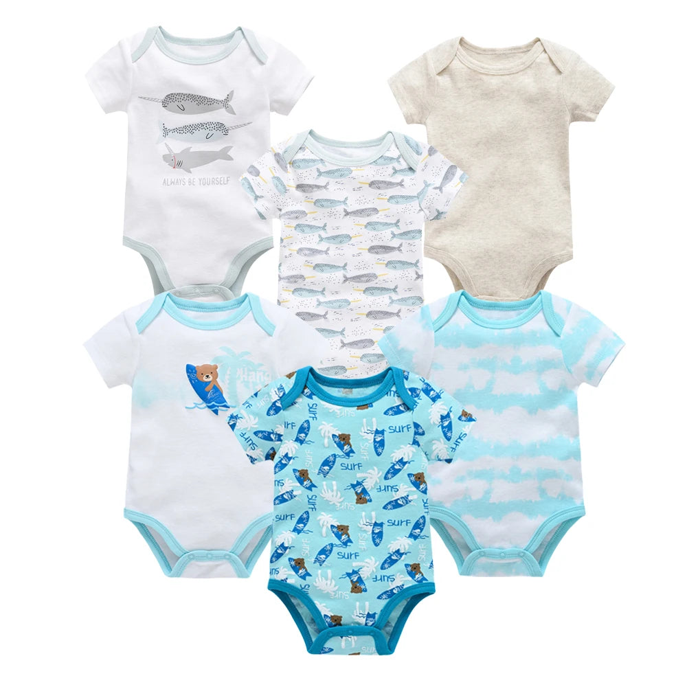 Kavkas 3 6 unids/lote Body para bebé, ropa de algodón de manga corta para recién nacido, monos con estampado de dibujos animados para niño pequeño de verano