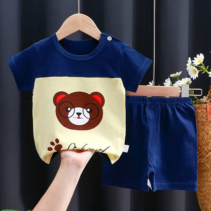 Conjunto de ropa para niños, camiseta para bebé (niña + Pantalones cortos, ropa de verano, chándal informal de algodón con dibujos animados para niños, conjunto de ropa para bebés