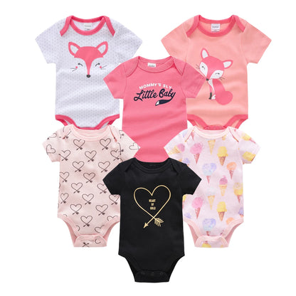 Kavkas 3 6 unids/lote Body para bebé, ropa de algodón de manga corta para recién nacido, monos con estampado de dibujos animados para niño pequeño de verano