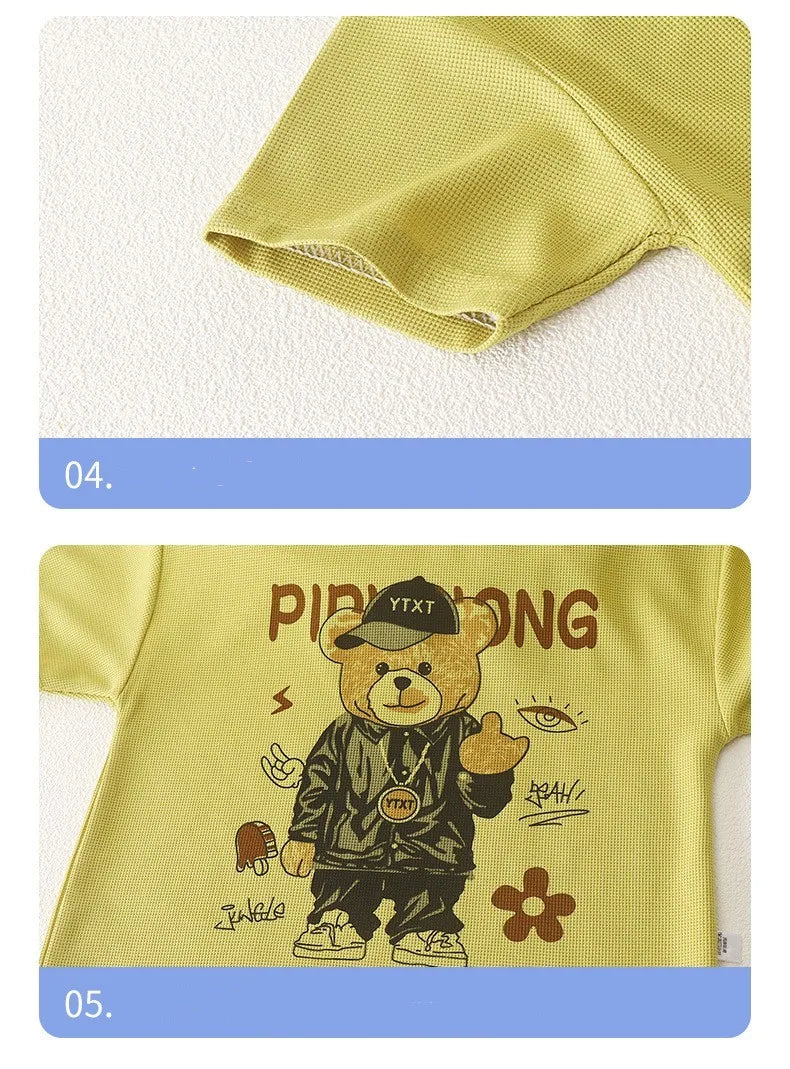 Camiseta y pantalones cortos de estilo coreano para niños de 1 a 12 años, conjuntos de ropa de 2 piezas, traje deportivo informal de verano con Oso de dibujos animados, a la moda