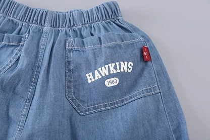 Nuevos conjuntos de ropa vaquera de verano para niños, camiseta Lerrer de dibujos animados a la moda para niños, pantalones cortos, 2 uds., trajes informales para bebés