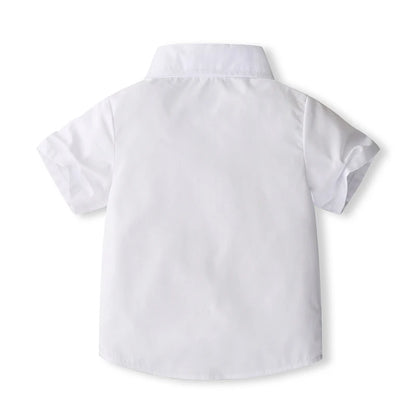 Pudcoco, trajes de caballero para niños pequeños, camiseta de manga corta, pantalones con pechera, pantalones cortos, pajarita, conjunto de 3 uds de verano 1-5T