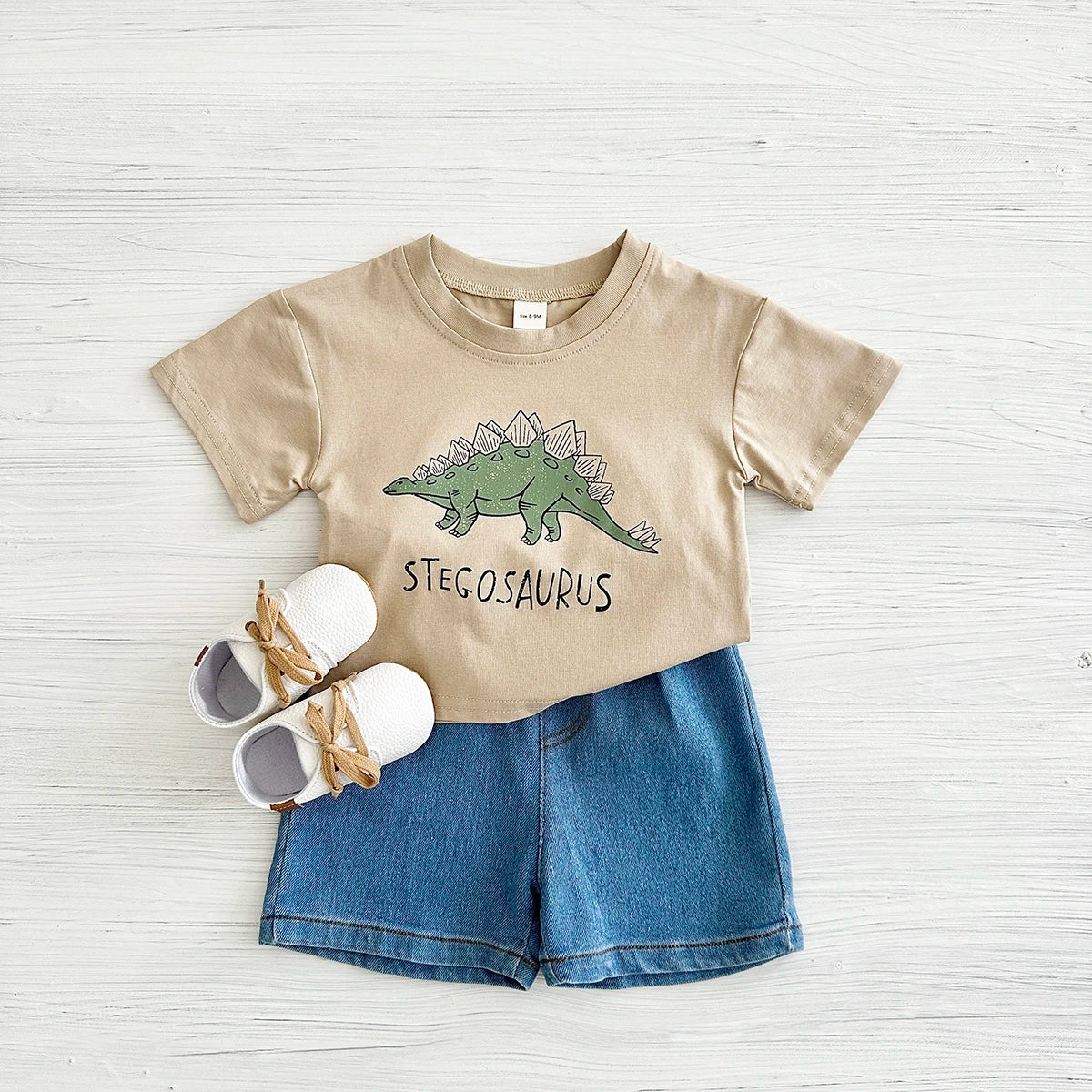 2024 Newborn Baby Boys Clothing Summer Set Cartoon Dinosaur Print Cotton Short Sleeved Denim Shorts Girl Clothes 0-3 Years