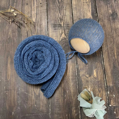 Accesorios de fotografía recién nacido elásticos Don & Judy, conjunto de envoltura con sombrero, Mohair tejido a mano suave, fondo para sesión de fotos de bebés, juegos de 2 uds.