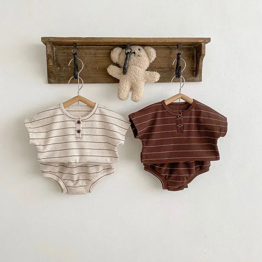 Conjunto de ropa de verano para bebés, camiseta a rayas y bombachos, traje superior de manga corta para niños pequeños, 2 uds.
