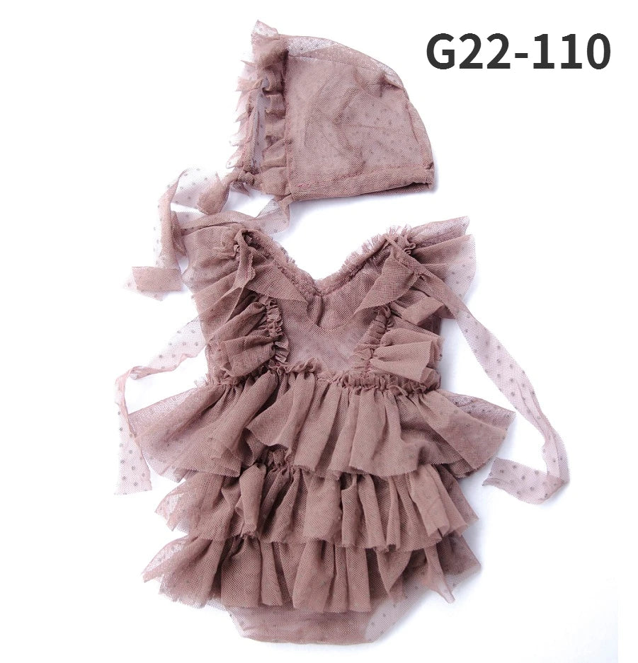 0-3Month Baby Newborn Photography Props Baby Hat Baby Girl Lace Romper Bodysuits Outfit  Photography Clothing