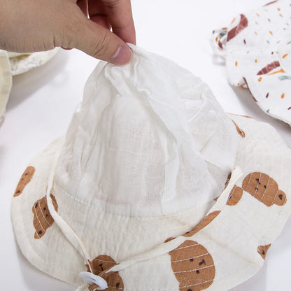 Sombreros de cubo de algodón para bebé, gorros con protección solar para exteriores para niños y niñas, sombrero panamá estampado, sombrero de pesca de playa Unisex para 3-12 meses