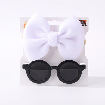 Conjunto de 2 uds de gafas de sol para niños, gafas de sol para bebés, diadema de nailon elástico, gafas de sol bohemias para playa, gafas de sol para la playa, sombreros con lazo para niños