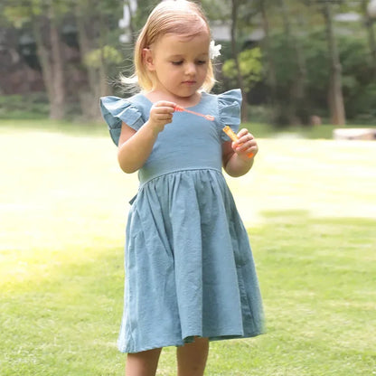 Vestido informal sin mangas con volantes para niñas de 0 a 5 años, ropa de verano con lazo en la espalda para niñas