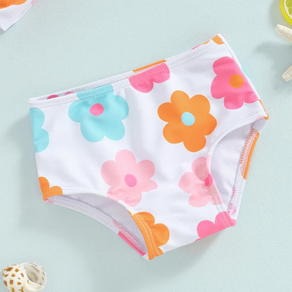 Conjunto de Bikini para niña pequeña, traje de baño de 2 piezas con cuello Halter, Bikini Floral sin mangas, Top anudado, pantalones cortos con estampado de flores a cuadros, 1-6T