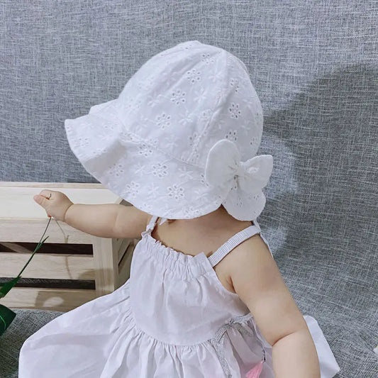 Sombrero de cubo para bebé al aire libre de verano, sombreros de sol de pescador con lazo de flores bordado para niñas pequeñas, gorra de playa transpirable de princesa