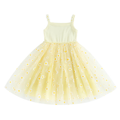 Pudcoco-vestido de princesa de malla con estampado de margaritas para niñas, ropa bonita para fiesta en la playa, 6M-4T