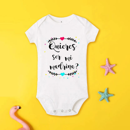 Tu será mi madrina, monos estampados para recién nacidos, ropa de bautismo para bebé, monos de manga corta para bebés pequeños