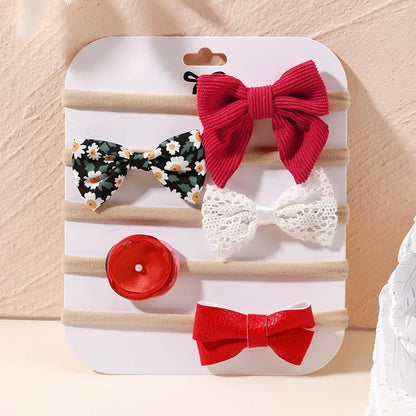 5 unids/lote, diadema elástica de nailon para bebé, banda para la cabeza con lazo de encaje y flores para recién nacido, accesorios suaves para el cabello para niña pequeña