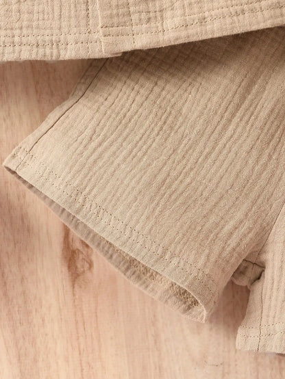 Algodón 2 piezas verano bebé niño caqui pantalones cortos de manga corta Casual al aire libre todo Simple cómodo traje suave
