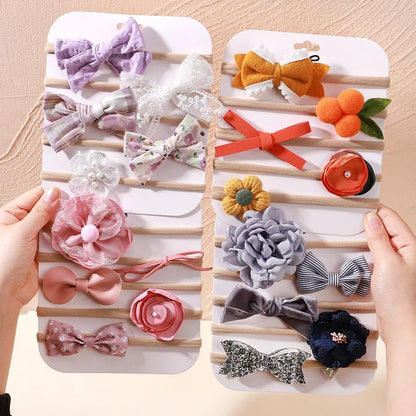 5 unids/lote, diadema elástica de nailon para bebé, banda para la cabeza con lazo de encaje y flores para recién nacido, accesorios suaves para el cabello para niña pequeña