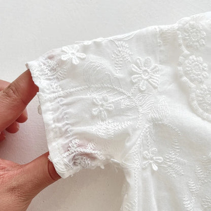 Vestido mameluco de algodón bordado de manga corta para niña recién nacida, falda de princesa para niña, ropa de bautismo para bebé