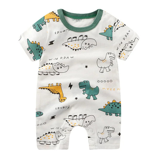 Nueva ropa de verano para bebés recién nacidos, niños y niñas, sección de impresión de dibujos animados de manga corta, ropa de escalada con archivo abierto, mono para bebé