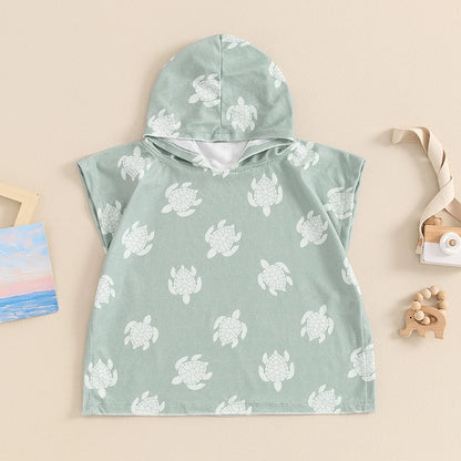 Toalla de playa con capucha para niños pequeños, Poncho ligero con estampado de tortuga, 6M-4T
