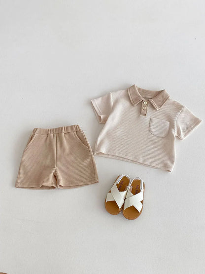 Conjunto de ropa de verano para bebé, camiseta y pantalones cortos con cuello vuelto, 2 uds., traje de chándal para niño pequeño
