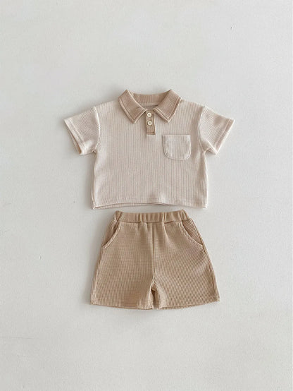 Conjunto de ropa de verano para bebé, camiseta y pantalones cortos con cuello vuelto, 2 uds., traje de chándal para niño pequeño
