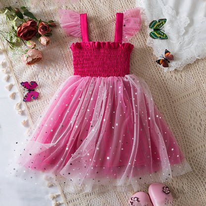 Vestido de verano para niñas pequeñas, tutú de malla hinchado, vestido con tirantes y bordado Floral de princesa, ropa de fiesta de cumpleaños para niñas pequeñas