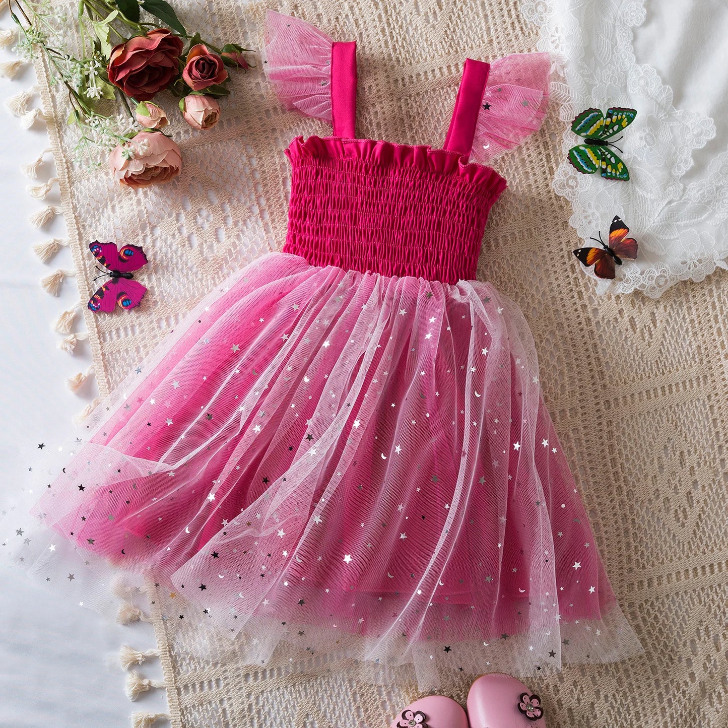 Vestido de verano para niñas pequeñas, tutú de malla hinchado, vestido con tirantes y bordado Floral de princesa, ropa de fiesta de cumpleaños para niñas pequeñas