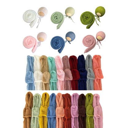 Accesorios de fotografía recién nacido elásticos Don & Judy, conjunto de envoltura con sombrero, Mohair tejido a mano suave, fondo para sesión de fotos de bebés, juegos de 2 uds.
