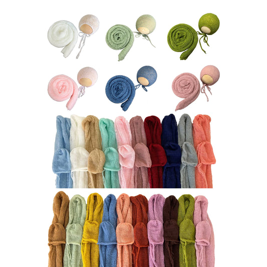 Accesorios de fotografía recién nacido elásticos Don & Judy, conjunto de envoltura con sombrero, Mohair tejido a mano suave, fondo para sesión de fotos de bebés, juegos de 2 uds.
