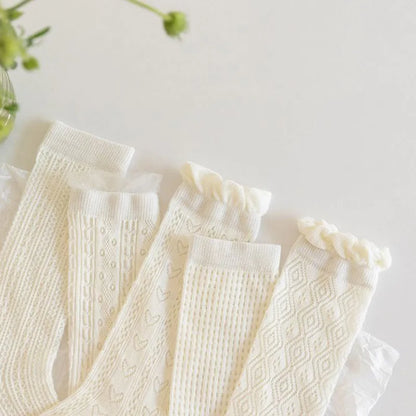 3 pares de medias con volantes de encaje blanco de princesa, calcetines de malla de verano para niñas, calcetines largos finos y transpirables para niños de 3 a 12 años, calcetines hasta la pantorrilla