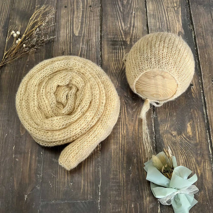 Accesorios de fotografía recién nacido elásticos Don & Judy, conjunto de envoltura con sombrero, Mohair tejido a mano suave, fondo para sesión de fotos de bebés, juegos de 2 uds.