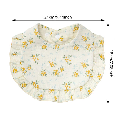 Baberos con estampado de flores para bebé, toalla de Saliva con broche ajustable, borde con volantes, paños para eructar de algodón y muselina, bufanda de alimentación para niñas de grado A de arcoíris