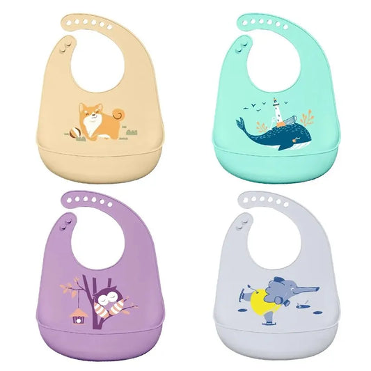 Baberos impermeables para bebé, bonito babero con estampado sólido para niños, babero de silicona suave ajustable para niña y niño, material de alimentación de bebé