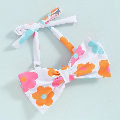 Conjunto de Bikini para niña pequeña, traje de baño de 2 piezas con cuello Halter, Bikini Floral sin mangas, Top anudado, pantalones cortos con estampado de flores a cuadros, 1-6T