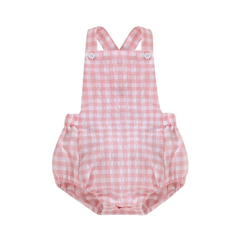 Monos de verano para bebés y niños, pelele informal sin mangas con estampado de rayas a cuadros, ropa infantil para recién nacidos