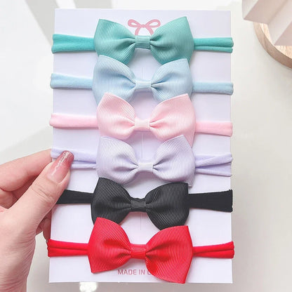 4/5/6 unids/set sombreros de Color sólido para niños bandas elásticas para el cabello para bebé cinta bonita diadema con lazo accesorios para el cabello para niñas