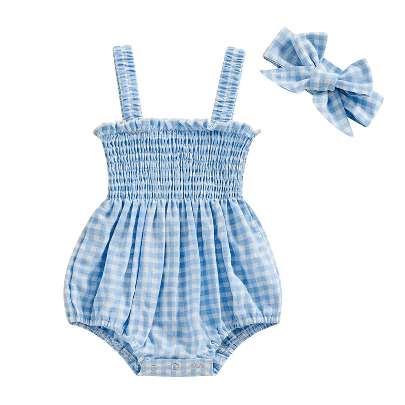 Pelele fruncido para bebé niña, ropa informal sin mangas para recién nacido con diadema, mono de verano, traje bonito para niño pequeño