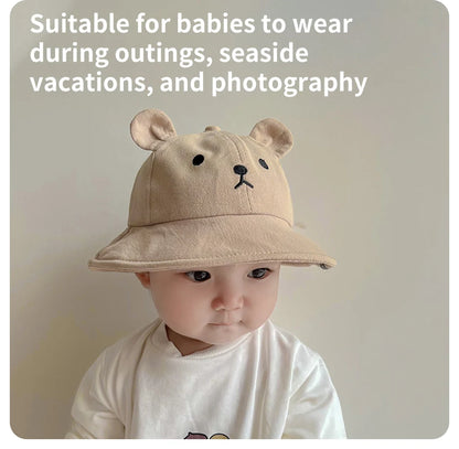 Lindo oso bebé cubo sombrero con orejas niño niña algodón niños sombrero de sol al aire libre verano niño Panamá gorra
