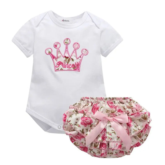 2PCS/Set Infant Girls Clothes Romper Newborn Toddler Cute Outfit Printed Short Sleeve Tops Romper+Pants Set  Kids Jumpsuit Sets