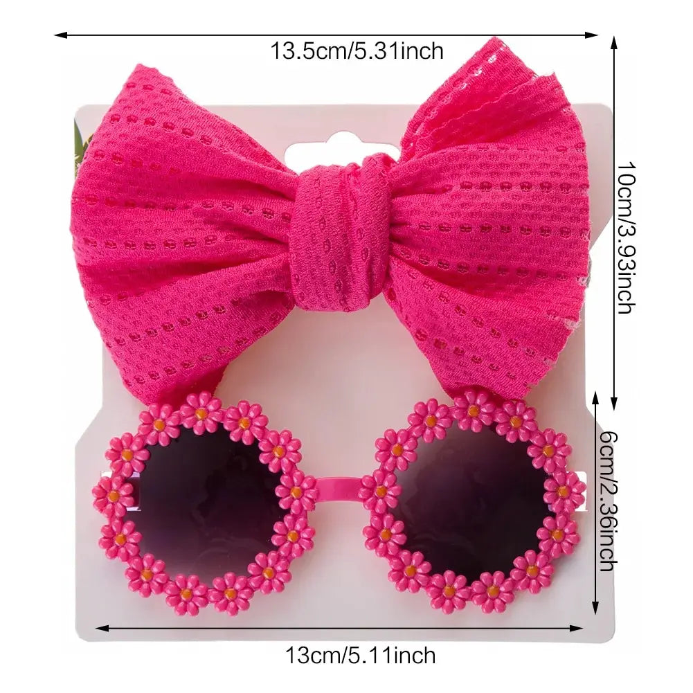 Juego de 2 uds de gafas de sol para niños, diadema con margaritas y flores, gafas de sol redondas para niños pequeños, gafas de protección solar para niñas
