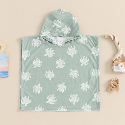 Toalla de playa con capucha para niños pequeños, Poncho ligero con estampado de tortuga, 6M-4T