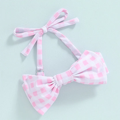 Conjunto de Bikini para niña pequeña, traje de baño de 2 piezas con cuello Halter, Bikini Floral sin mangas, Top anudado, pantalones cortos con estampado de flores a cuadros, 1-6T