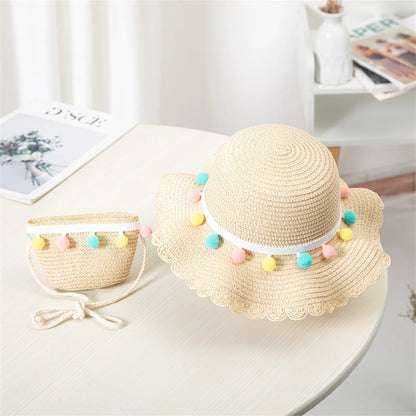 Niños Niñas moda de verano niños protector solar sombrero de paja bolsa para niñas sombrero fresco niña lindo transpirable BabyAccessories
