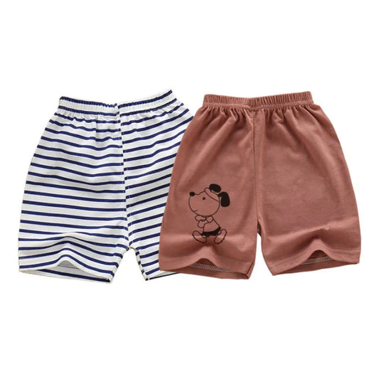 Verano niños niño 2 uds pantalones cortos de algodón suave ropa Casual transpirable niños niña bebé raya de dibujos animados deportes playa medio pantalón 2-5 Y