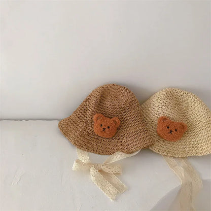Sombrero de encaje a la moda para bebé, gorro de paja con lazo para niña, sombrero de playa para niño, sombrero de Panamá, sombreros y gorras de princesa para bebé, 1 unidad