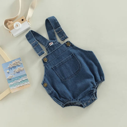 Ropa de verano para bebés, pelele vaquero para bebés, mono sin mangas con cierre de botón sólido, mono general