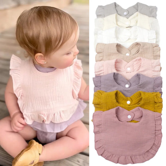 Babero de gasa para niños y niñas, babero de Saliva cómodo de color caramelo de algodón puro, toalla de Saliva de encaje de color sólido, productos para bebés