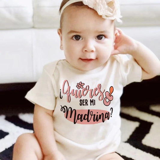 Tu será mi madrina, monos estampados para recién nacidos, ropa de bautismo para bebé, monos de manga corta para bebés pequeños
