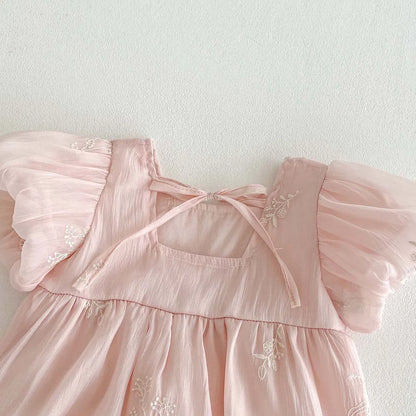 Nuevo mono de verano para niña, bonito mono de algodón bordado con manga de burbuja, ropa cómoda para niños adecuada para 0-2 años